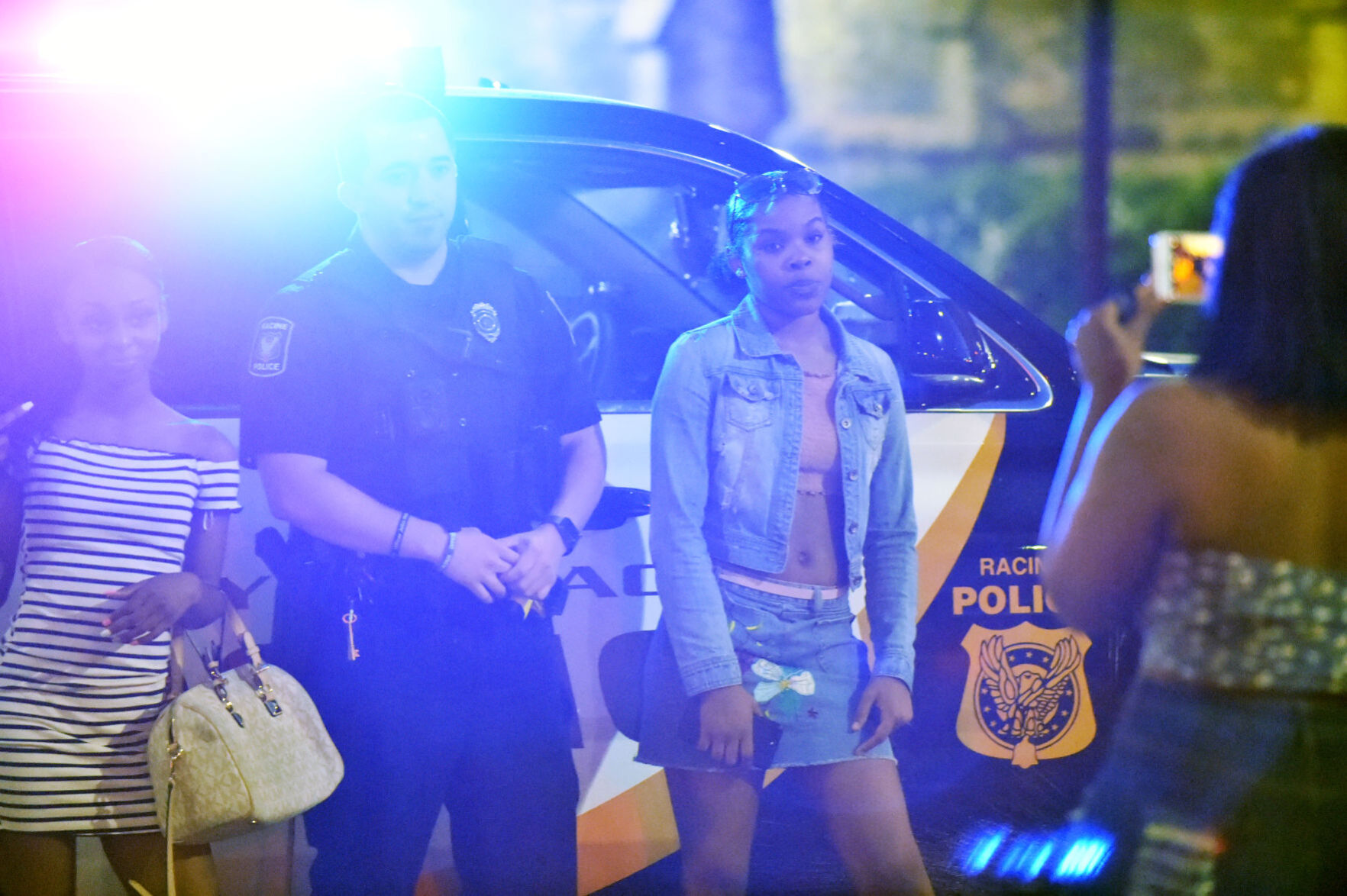 Posing with police
